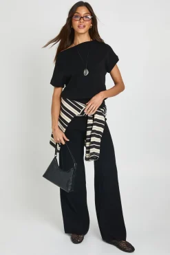 Ensemble Coordonné Top Col Asymétrique Taille Cintrée Et Pantalon Large