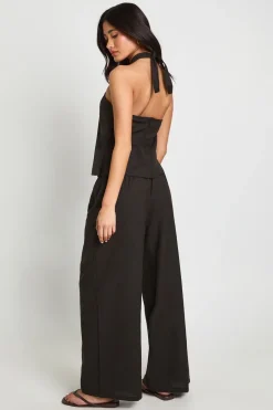 boohoo Ensemble Coordonné Top Col Licou Perlé Effet Lin Et Pantalon Ample<Femme Ensembles