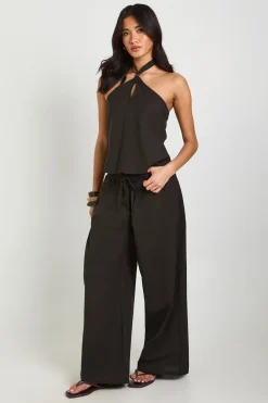 boohoo Ensemble Coordonné Top Col Licou Perlé Effet Lin Et Pantalon Ample<Femme Ensembles