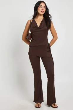 boohoo Ensemble Coordonné Top Dos Nu et Jupe Évasée Taille Portefeuille<Femme Looks Chocolat|Ensembles