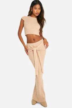 boohoo Ensemble coordonné top en maille côtelée & jupe maxi drapée<Femme Pulls Et Gilets|Toutes Les Mailles