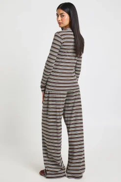boohoo Ensemble Coordonné Top Manches Longues Côtelé Rayé Boutonné et Pantalon<Femme Ensembles