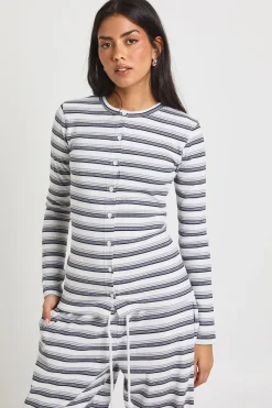 boohoo Ensemble Coordonné Top Manches Longues Côtelé Rayé Boutonné & Pantalon<Femme Ensembles