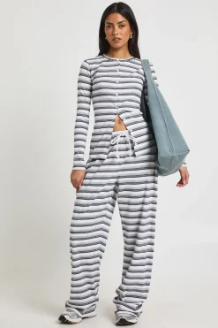 boohoo Ensemble Coordonné Top Manches Longues Côtelé Rayé Boutonné & Pantalon<Femme Ensembles