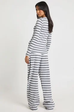 boohoo Ensemble Coordonné Top Manches Longues Côtelé Rayé Boutonné & Pantalon<Femme Ensembles