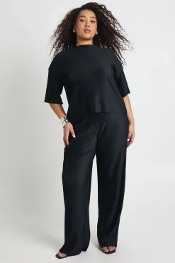 Ensemble Coordonné Top Plissé Ample Et Pantalon Large Grande Taille