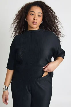 Ensemble Coordonné Top Plissé Ample Et Pantalon Large Grande Taille