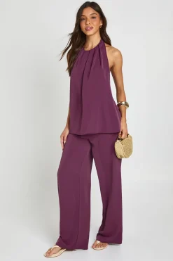 Ensemble Coordonné Top Plissé Dos Nu Et Pantalon Large