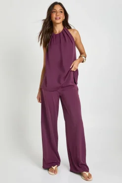 Ensemble Coordonné Top Plissé Dos Nu Et Pantalon Large
