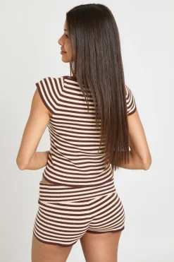 boohoo Ensemble Coordonné Top Ultra Doux À Rayures Col Bateau Et Short<Femme Pulls Et Gilets|Toutes Les Mailles