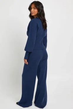Ensemble Coordonné Tricoté Petite Avec Cardigan Taille Cintrée Et Pantalon Large