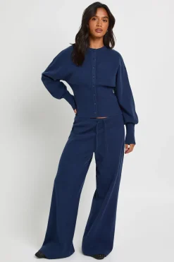 Ensemble Coordonné Tricoté Petite Avec Cardigan Taille Cintrée Et Pantalon Large