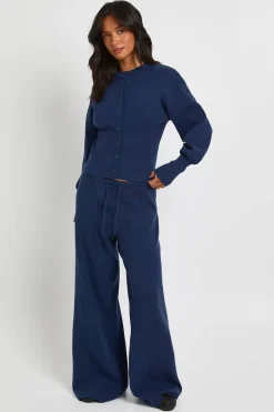 Ensemble Coordonné Tricoté Petite Avec Cardigan Taille Cintrée Et Pantalon Large