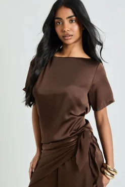 Ensemble Coordonné T-shirt Ample En Satin Avec Pantalon À Nœud
