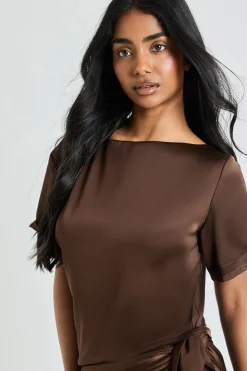Ensemble Coordonné T-shirt Ample En Satin Avec Pantalon À Nœud