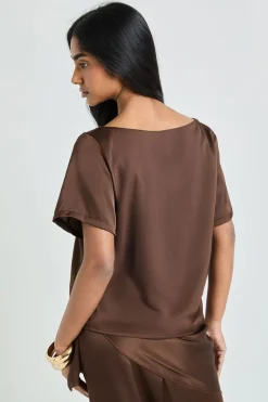 Ensemble Coordonné T-shirt Ample En Satin Avec Pantalon À Nœud