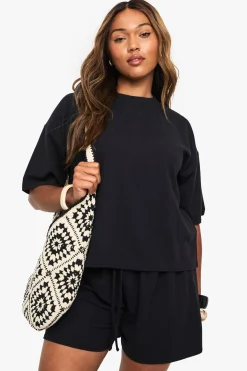 Ensemble coordonné T-shirt à côtes texturées Plus & short