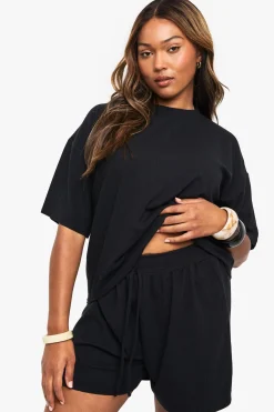 Ensemble coordonné T-shirt à côtes texturées Plus & short
