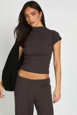 Ensemble Coordonné T-shirt Côtelé Ultra-doux Et Pantalon Large À Taille Repliée