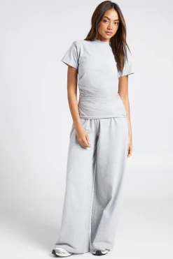 Ensemble Coordonné T-shirt Froncé À Épaulettes Et Pantalon Droit Jambe Large