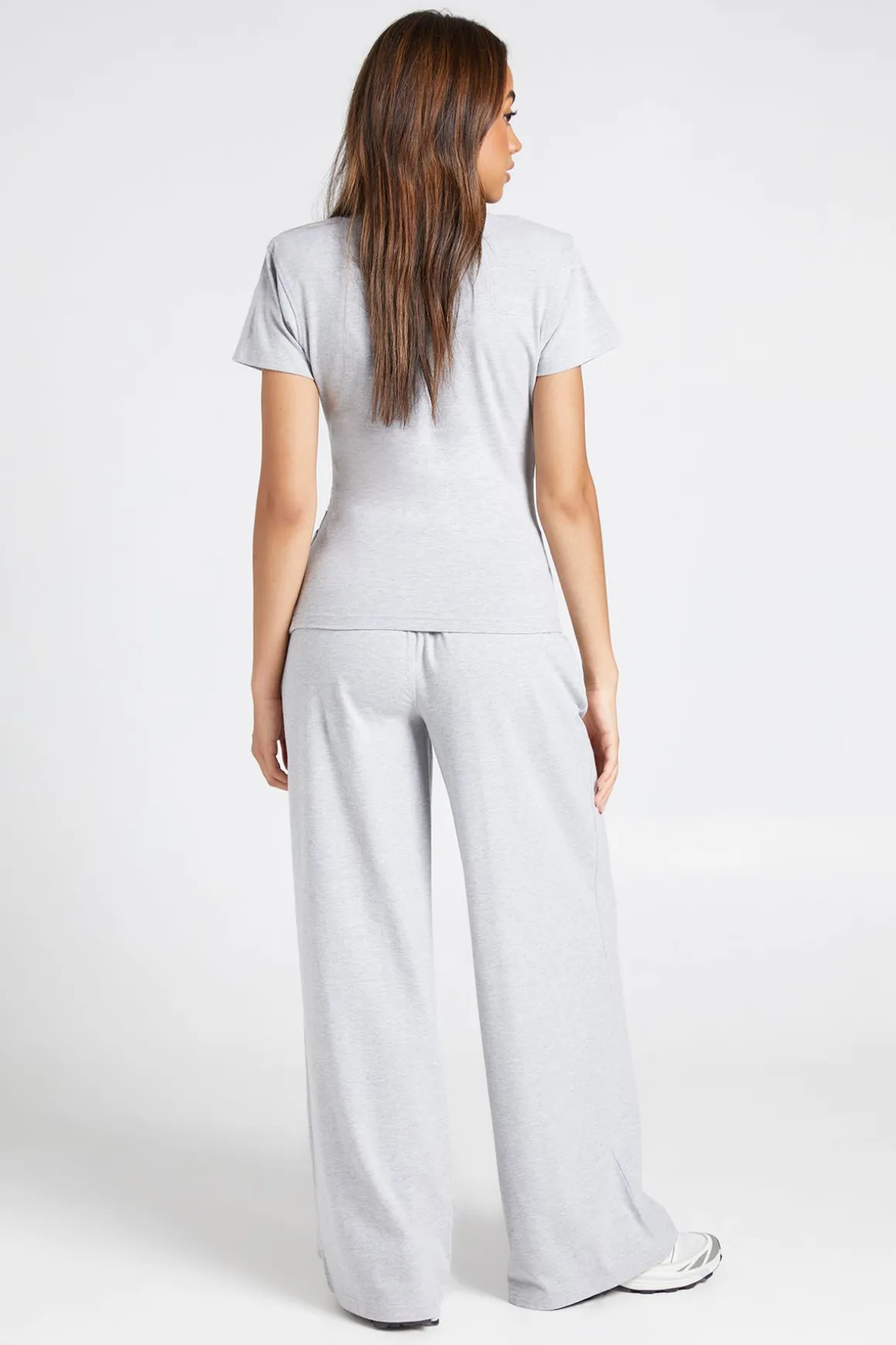 Ensemble Coordonné T-shirt Froncé À Épaulettes Et Pantalon Droit Jambe Large