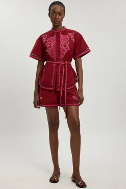 Ensemble Court Brodé De Perles En Mélange De Lin