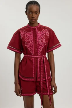 Ensemble Court Brodé De Perles En Mélange De Lin
