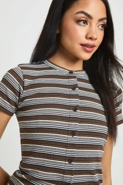 boohoo Ensemble Court Côtelé À Rayures Avec Boutons<Femme Looks Chocolat|Ensembles