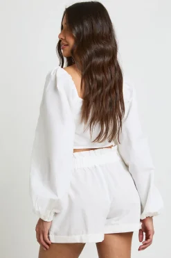 Ensemble Crop Noué Et Short Taille Paperbag Aspect Lin