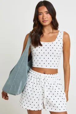 Ensemble Crop Top Col Rond Et Short De Détente À Pois