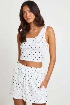Ensemble Crop Top Col Rond Et Short De Détente À Pois