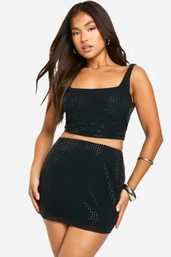 boohoo Ensemble Crop Top Et Mini-jupe À Strass Petite Taille<Femme Ensembles