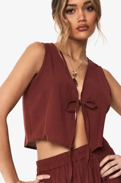 Ensemble crop top à nouer à l'avant effet lin et jupe maxi