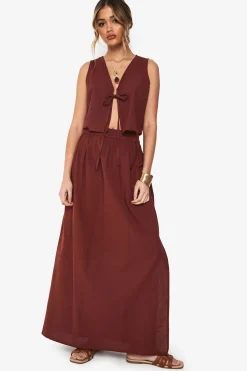 Ensemble crop top à nouer à l'avant effet lin et jupe maxi