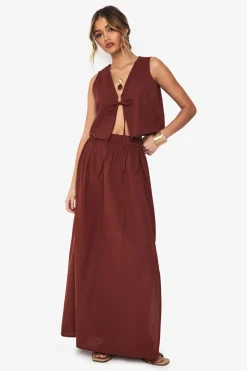 Ensemble crop top à nouer à l'avant effet lin et jupe maxi