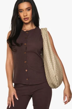 Ensemble Côtelé Débardeur Boutonné Et Pantalon