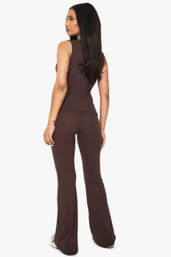 Ensemble Côtelé Débardeur Boutonné Et Pantalon