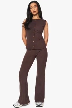 Ensemble Côtelé Débardeur Boutonné Et Pantalon