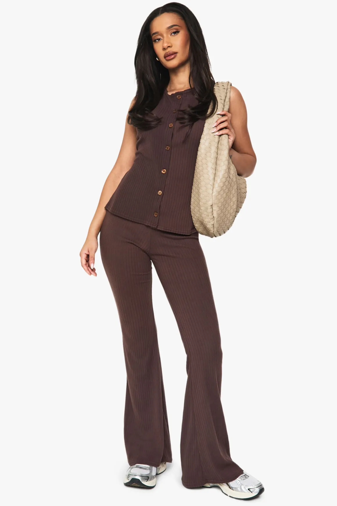 Ensemble Côtelé Débardeur Boutonné Et Pantalon