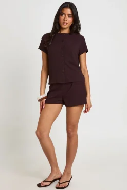 Ensemble Côtelé Haut Manches Courtes Boutonné Et Short