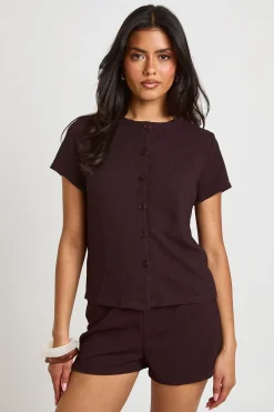 Ensemble Côtelé Haut Manches Courtes Boutonné Et Short