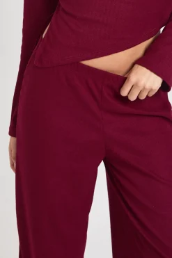 boohoo Ensemble Côtelé Taille Cintrée Manches Longues Jambes Larges<Femme Ensembles|Looks Bordeaux