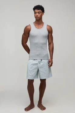 Ensemble Débardeur Côtelé Ajusté Musclé Et Short Ample De Détente