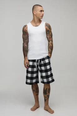 boohooMAN Ensemble Débardeur Côtelé Ajusté Et Short De Détente À Carreaux<Homme Vêtements Confort