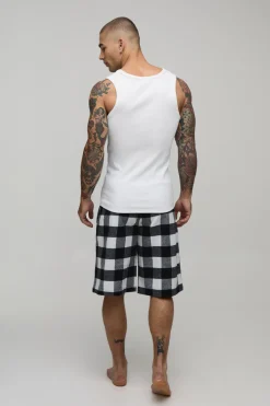 boohooMAN Ensemble Débardeur Côtelé Ajusté Et Short De Détente À Carreaux<Homme Vêtements Confort