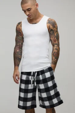 boohooMAN Ensemble Débardeur Côtelé Ajusté Et Short De Détente À Carreaux<Homme Vêtements Confort