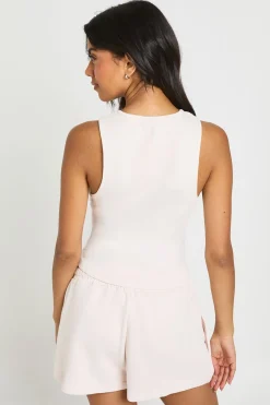 Ensemble Débardeur Côtelé Lavé Avec Détails Boutonnés Et Short Molleton