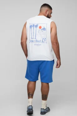 boohooMAN Ensemble Débardeur à emmanchure tombante et short décontracté à imprimé paysage grande taille<Homme Survêtements Grande Taille|Tout Afficher