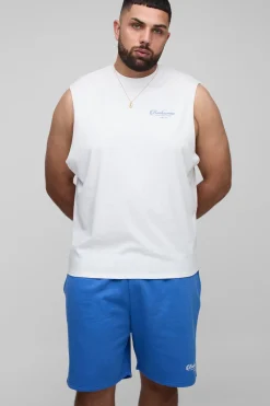boohooMAN Ensemble Débardeur à emmanchure tombante et short décontracté à imprimé paysage grande taille<Homme Survêtements Grande Taille|Tout Afficher