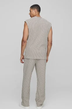 boohooMAN Ensemble débardeur et jogger en jacquard rayé, coupe régulière, épaules tombantes<Homme Survêtements
